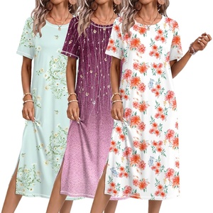 Ekouaer 3 Pack Long Nightgowns for Women Split Hem Sleepshirt(Red Floral/Purple Vine/Light Green Daisy)