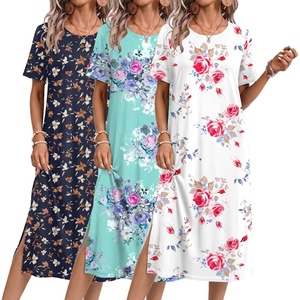 Ekouaer 3 Pack Long Nightgowns for Women Split Hem Sleepshirt(White Floral/Blue Floral/Dark Blue Floral)