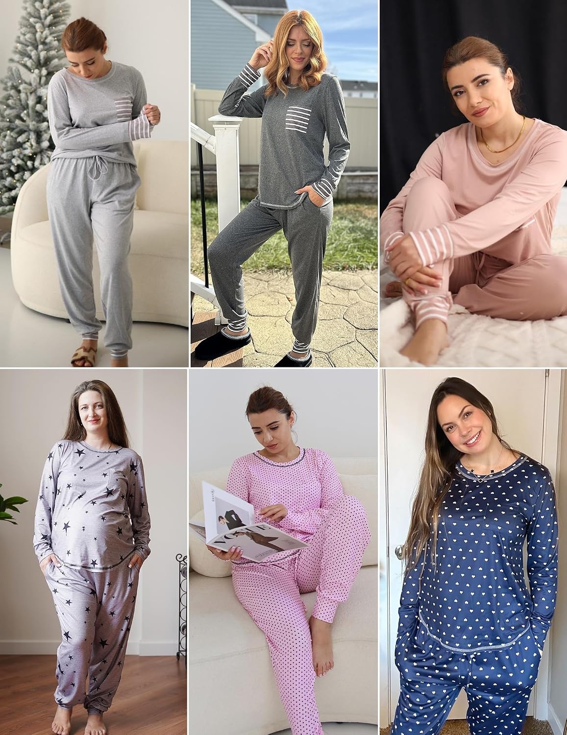image:imageEkouaer 2 Pack Womens Pajama Sets Long Sleeve Lounge Sets Soft Pj Loungewear SleepwearBlackTrue Red