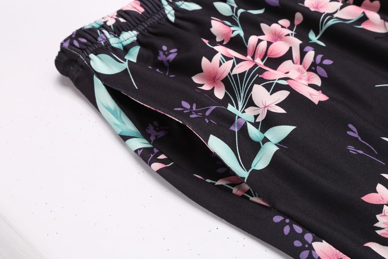 image:imageEkouaer 3 PCS Capri Pajamas for Women Set Short Sleeve Pajama Lounge SetsBlack Flowers