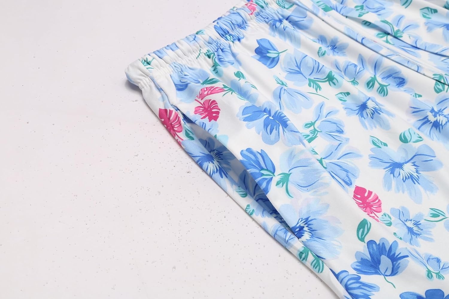 image:imageEkouaer 3 PCS Capri Pajamas for Women Set Short Sleeve Pajama Lounge SetsLight Blue Colorflu Flowers