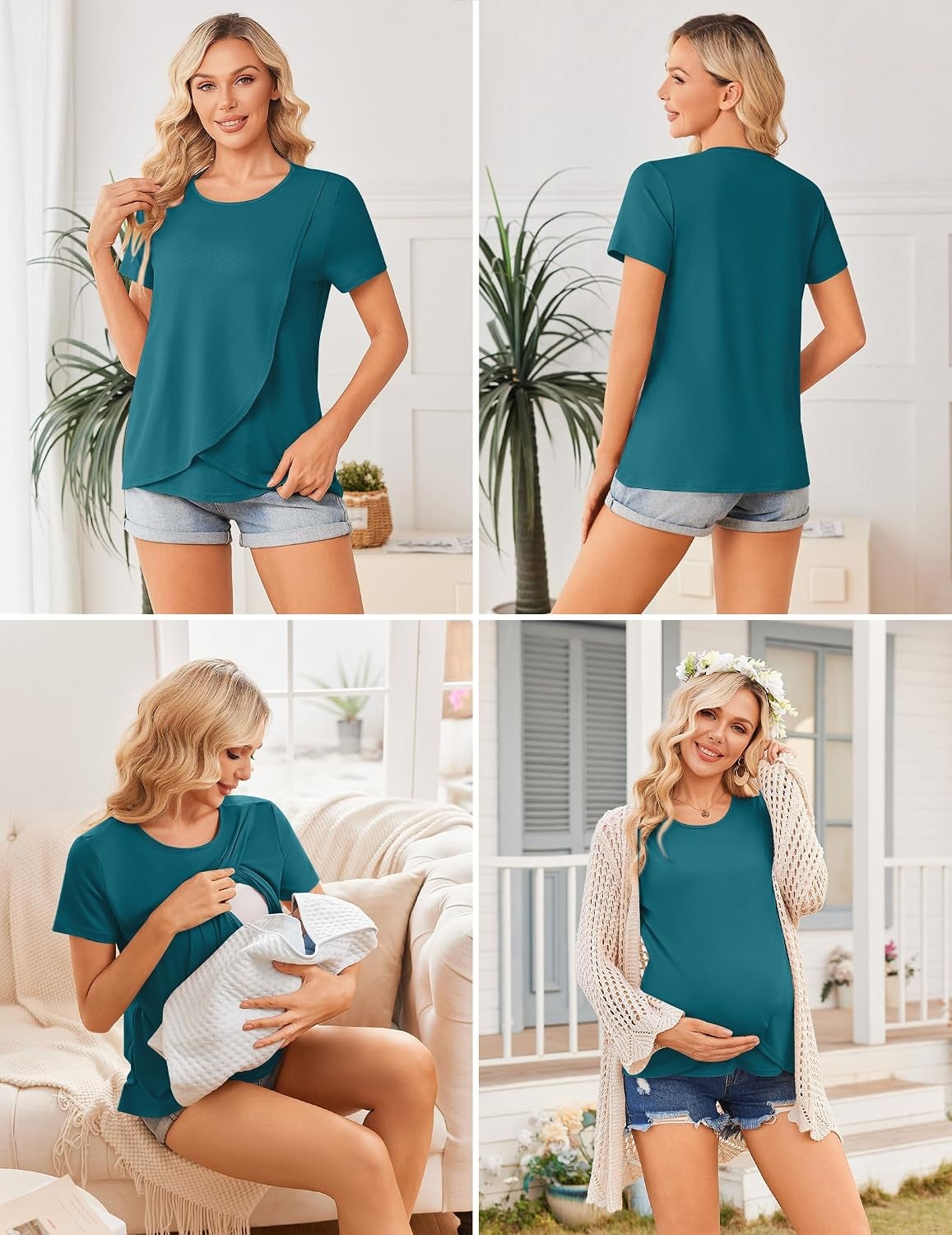 image:imageEkouaer 3 Pack Nursing Shirts Short Sleeve Breastfeeding Tops Maternity TeeBlackGray PurpleBlue Green