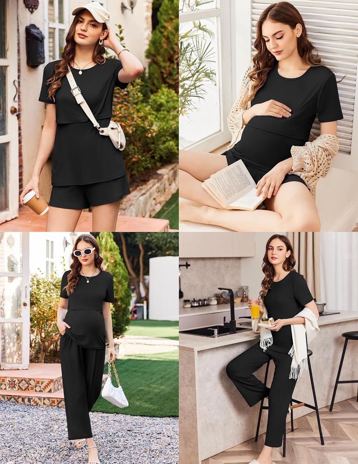 image:imageEkouaer 3 Pack Postpartum Nursing Pajamas Breastfeeding Maternity ClothesBlack