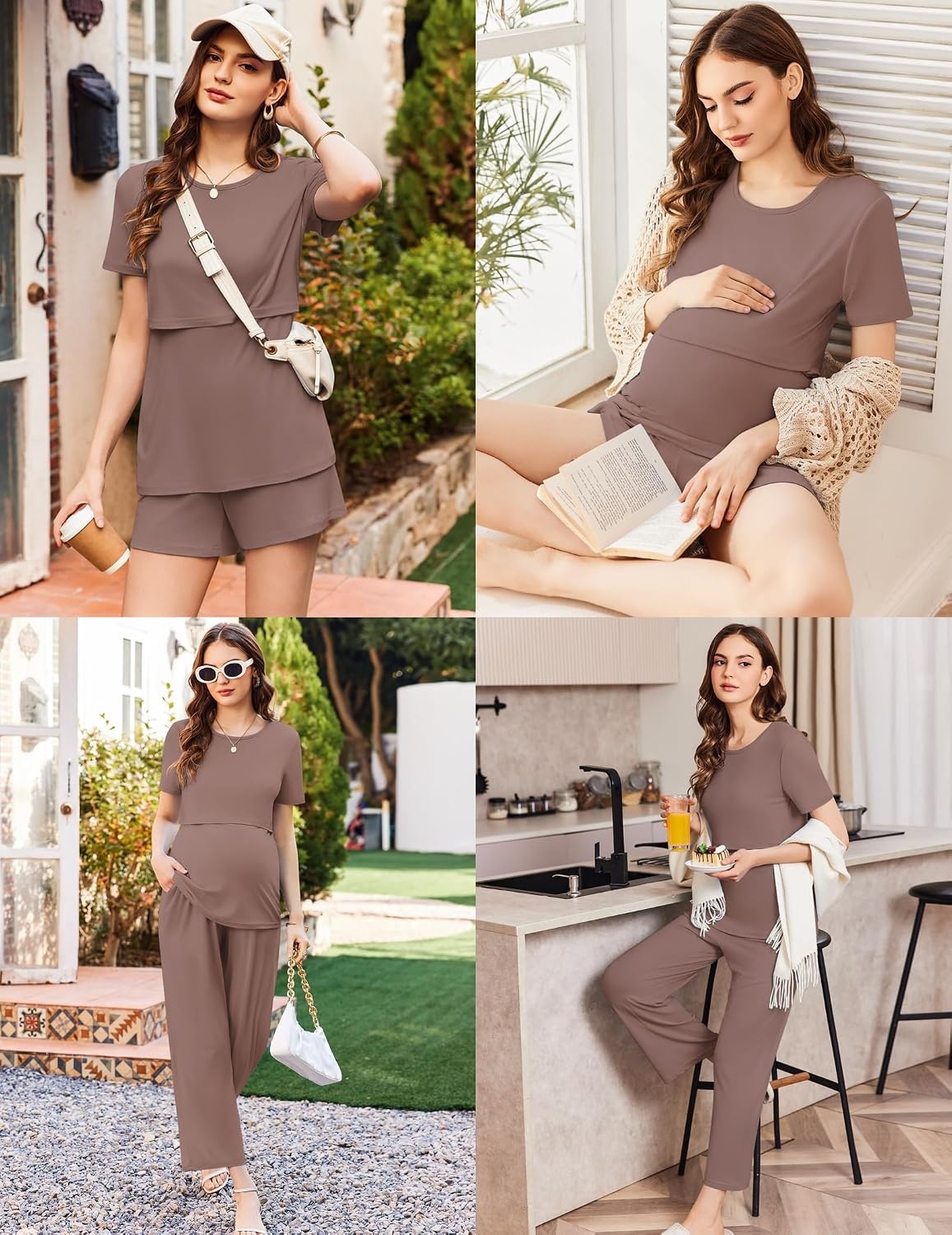 image:imageEkouaer 3 Pack Postpartum Nursing Pajamas Breastfeeding Maternity ClothesBrown