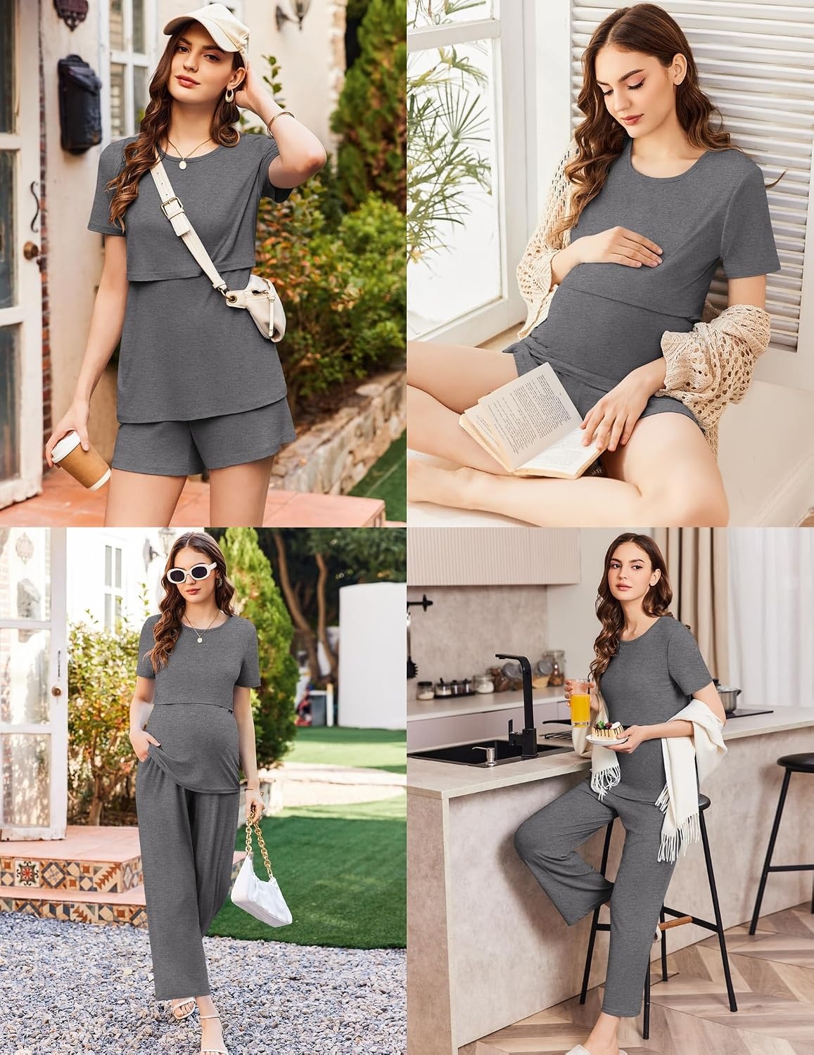 image:imageEkouaer 3 Pack Postpartum Nursing Pajamas Breastfeeding Maternity ClothesDark Gray