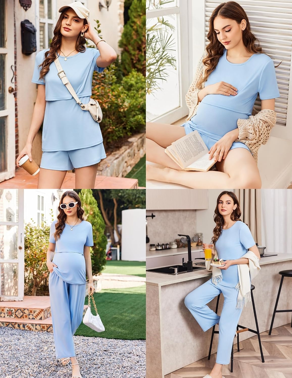 image:imageEkouaer 3 Pack Postpartum Nursing Pajamas Breastfeeding Maternity ClothesLight Blue
