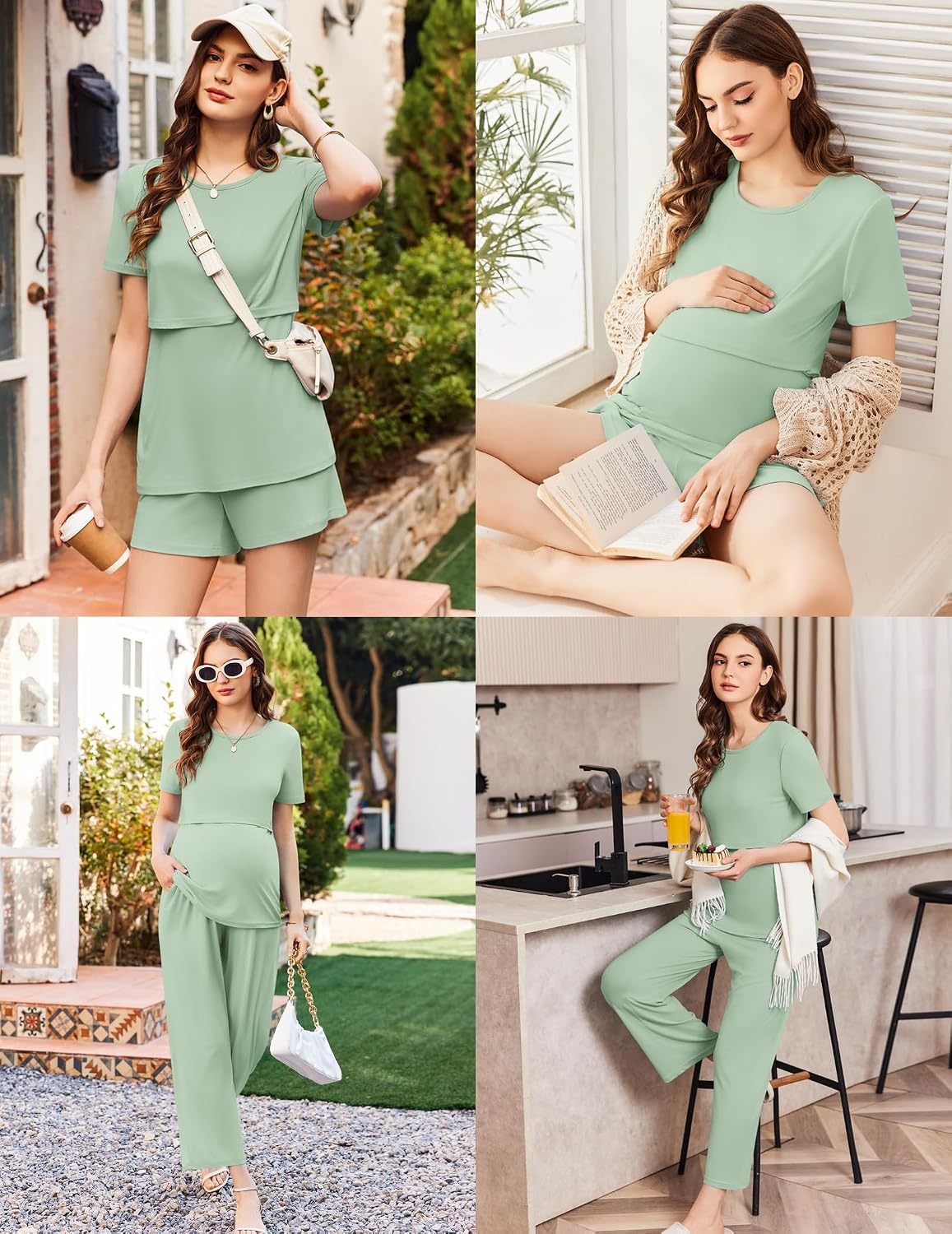 image:imageEkouaer 3 Pack Postpartum Nursing Pajamas Breastfeeding Maternity ClothesLight Green