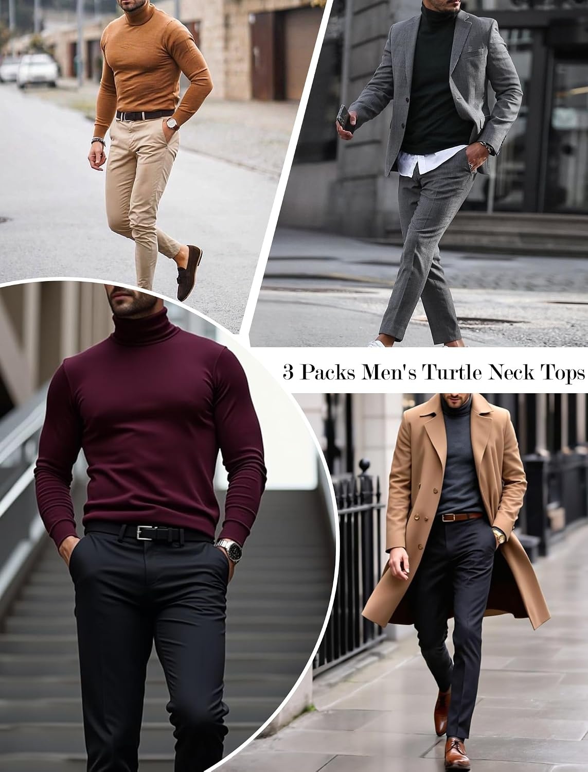 image:imageEkouaer 3 Packs Men Turtleneck Shirts Long Sleeve Thermal Tops Causal Lightweight Pullover SXXXL3pcs Black Burgundy Red Navy