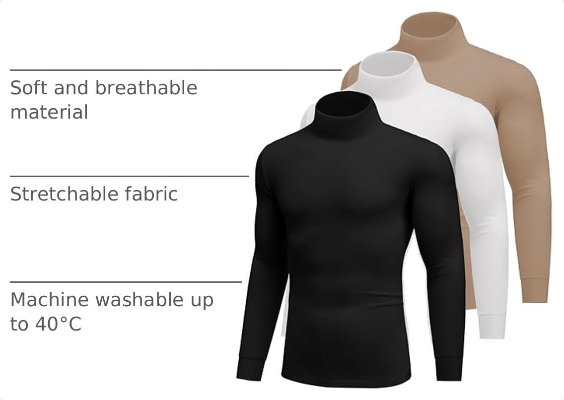 image:imageEkouaer 3 Packs Men Turtleneck Shirts Long Sleeve Thermal Tops Causal Lightweight Pullover SXXXL3pcs Black Khaki White