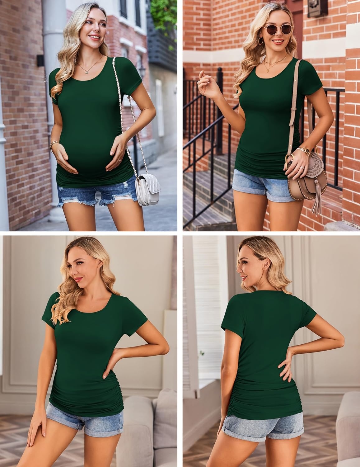 image:imageEkouaer 34 Pack Womens Maternity Shirts Short Sleeve Pregnancy Tops3pcs Black Burgundy Red Green