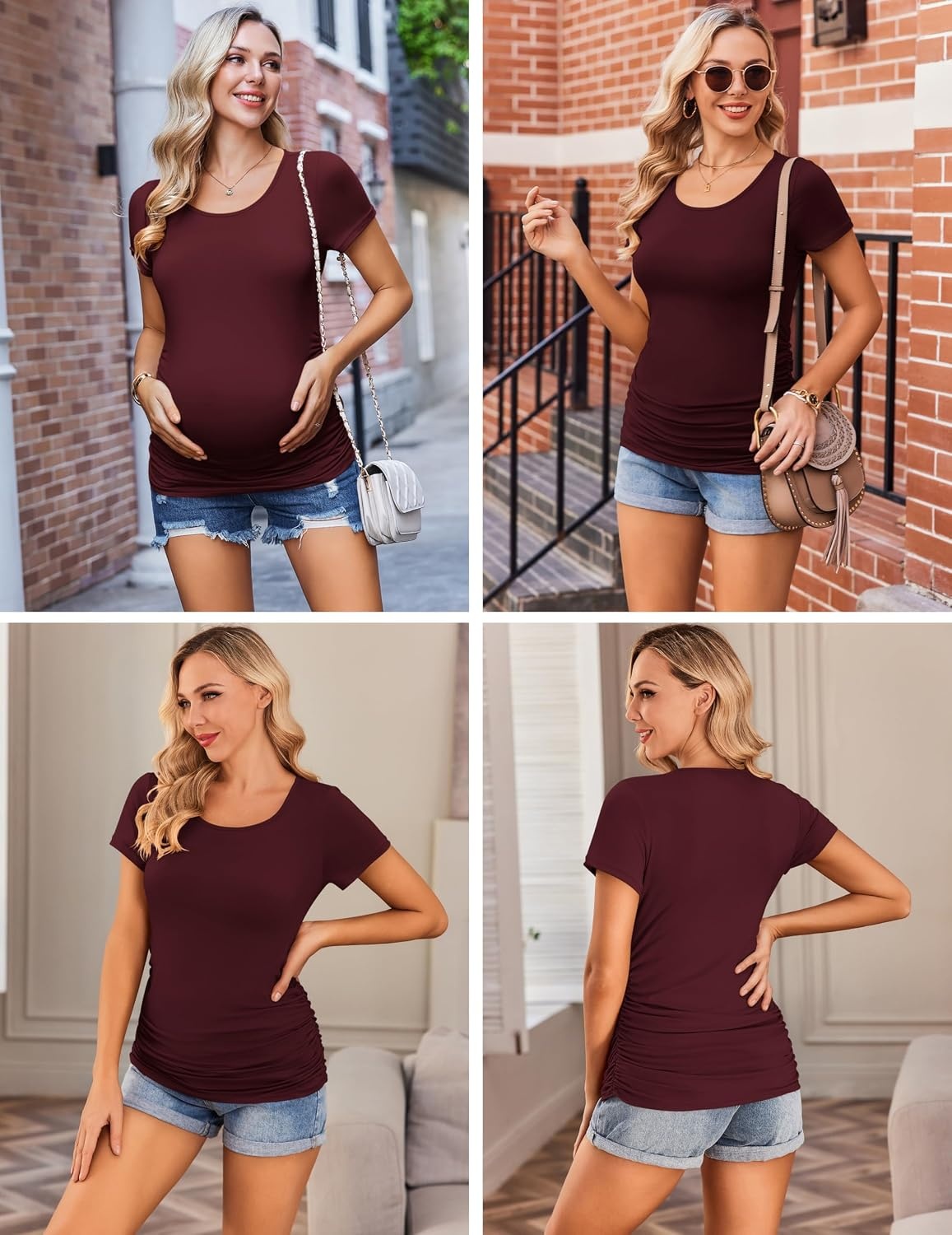 image:imageEkouaer 34 Pack Womens Maternity Shirts Short Sleeve Pregnancy Tops3pcs Black Burgundy Red Green