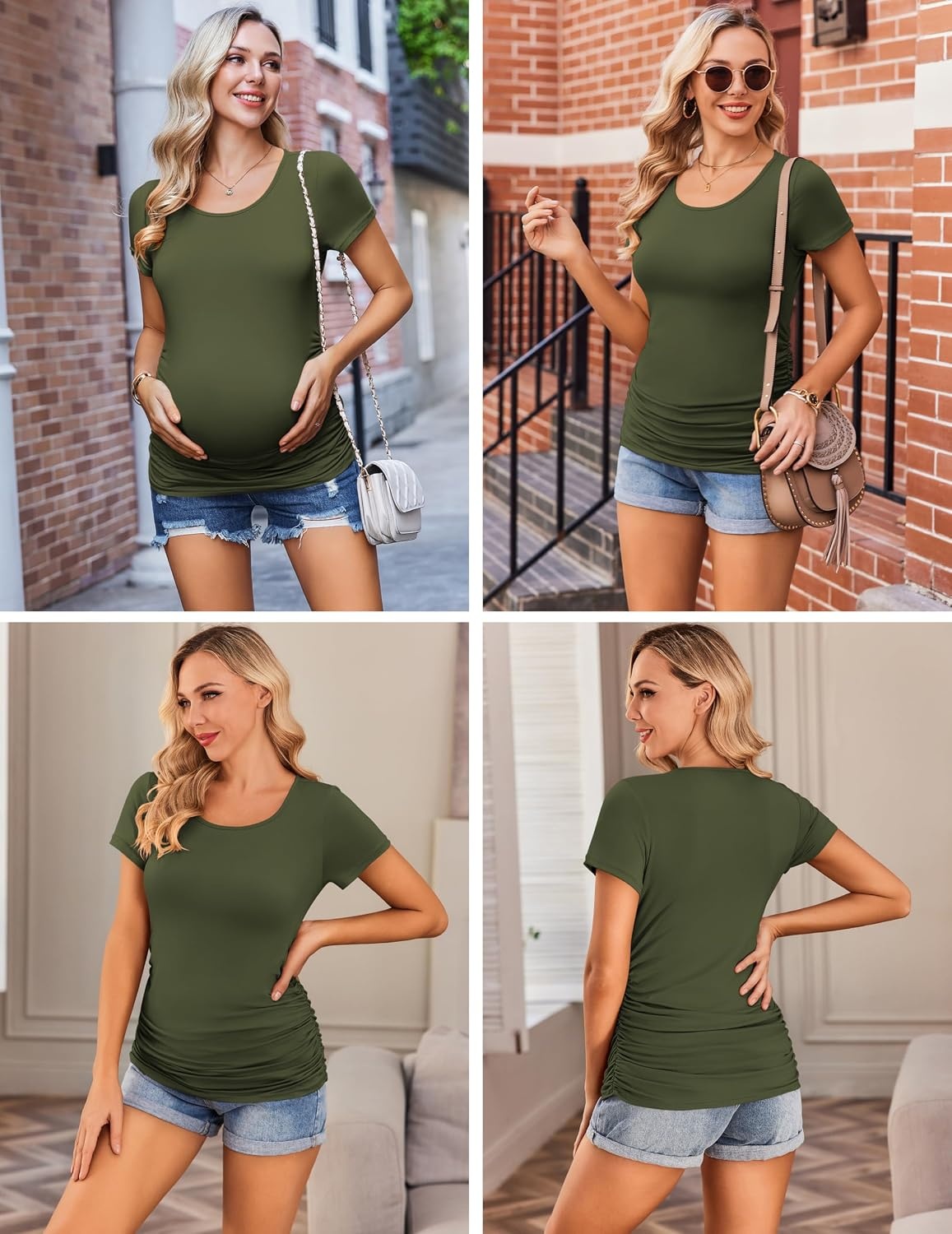 image:imageEkouaer 34 Pack Womens Maternity Shirts Short Sleeve Pregnancy Tops3pcs Black Wine Red Army Green
