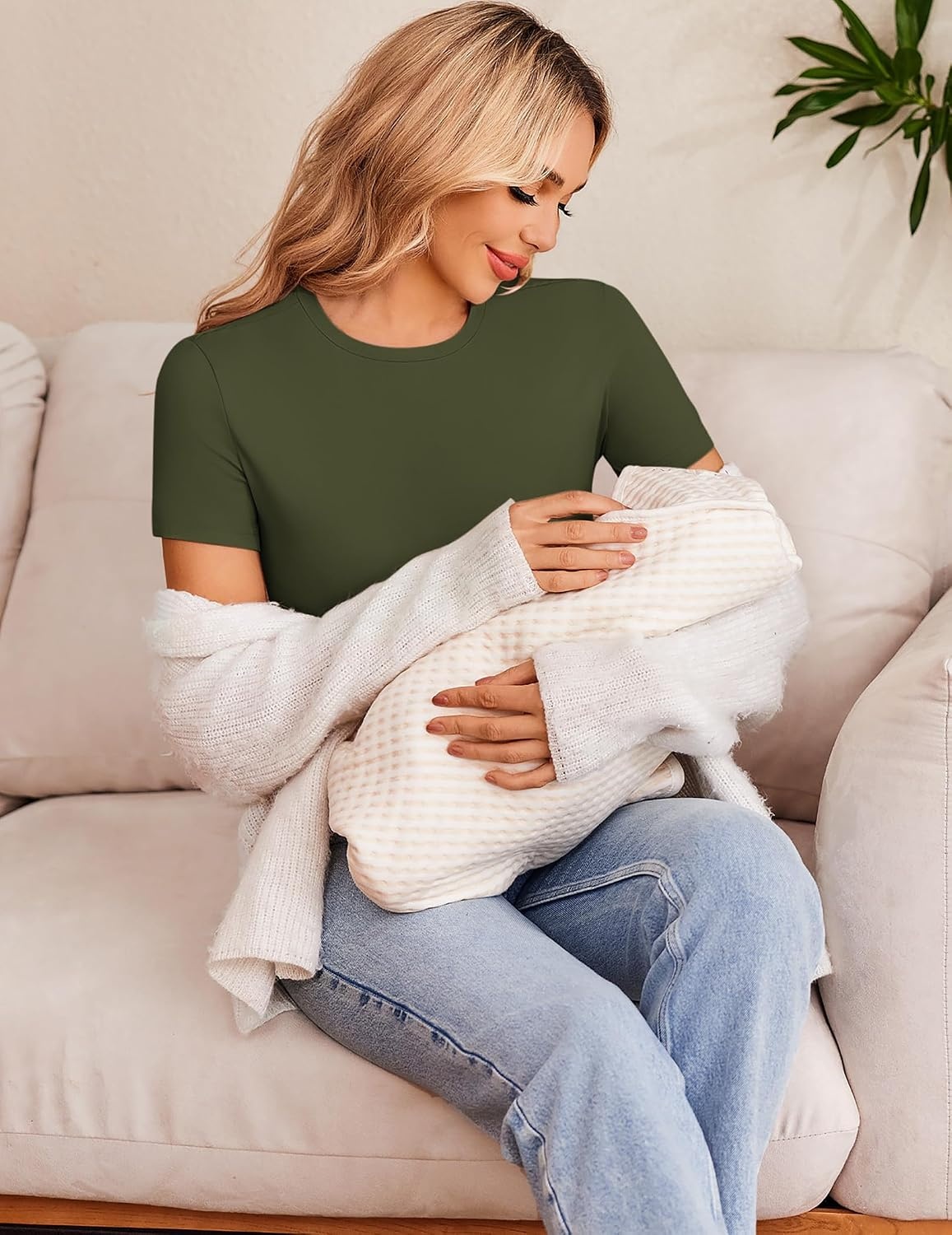 image:imageEkouaer 34 Pack Womens Maternity Shirts Short Sleeve Pregnancy TopsZ 4pcs Black Grey White Army Green