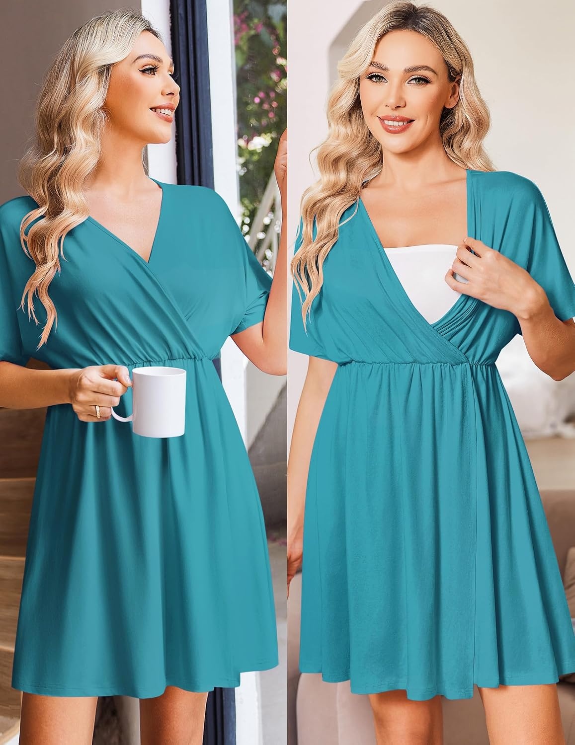 image:imageEkouaer Labor and Delivery Gown Nursing Nightgown Birthing Pajamas DressBlue Green