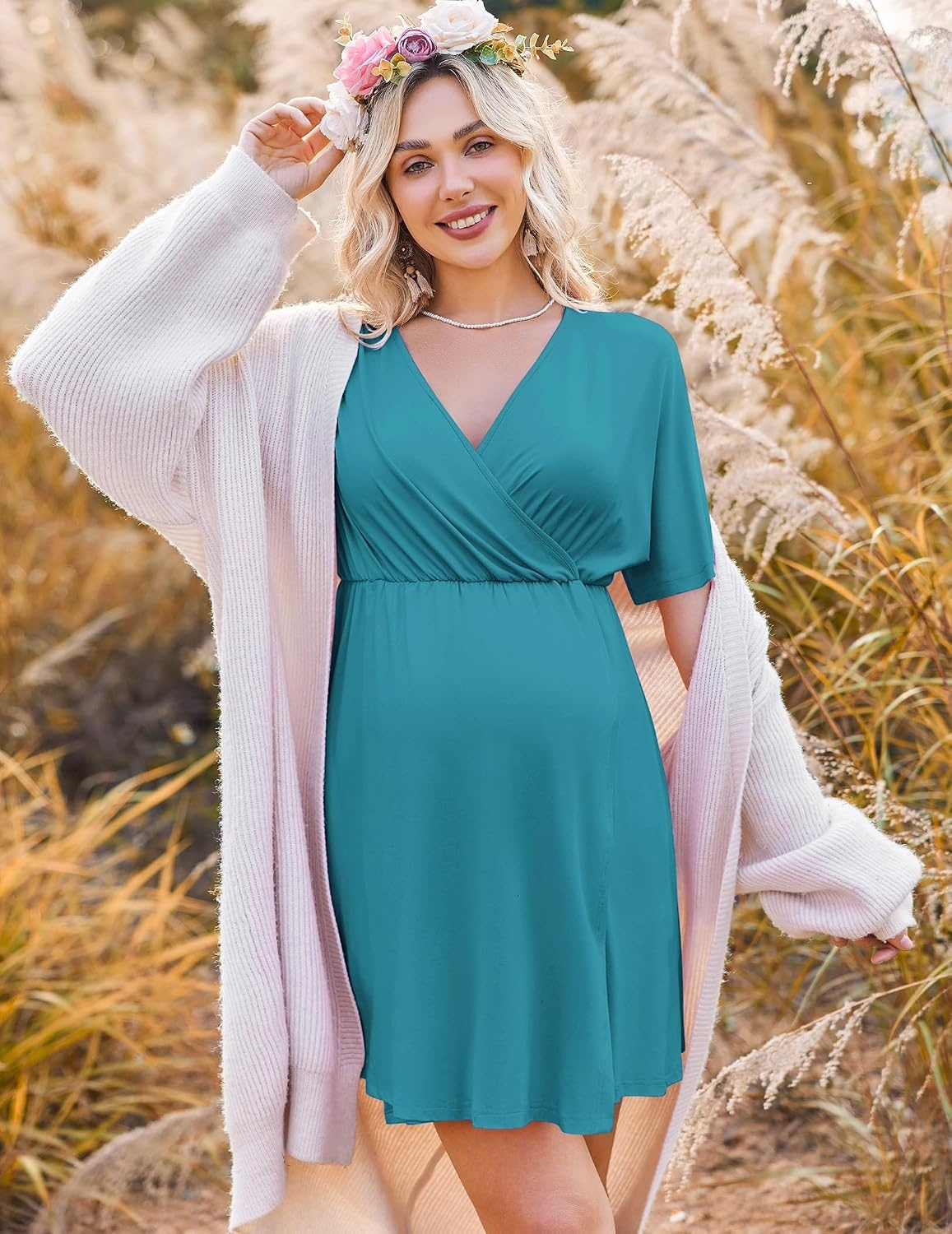 image:imageEkouaer Labor and Delivery Gown Nursing Nightgown Birthing Pajamas DressBlue Green