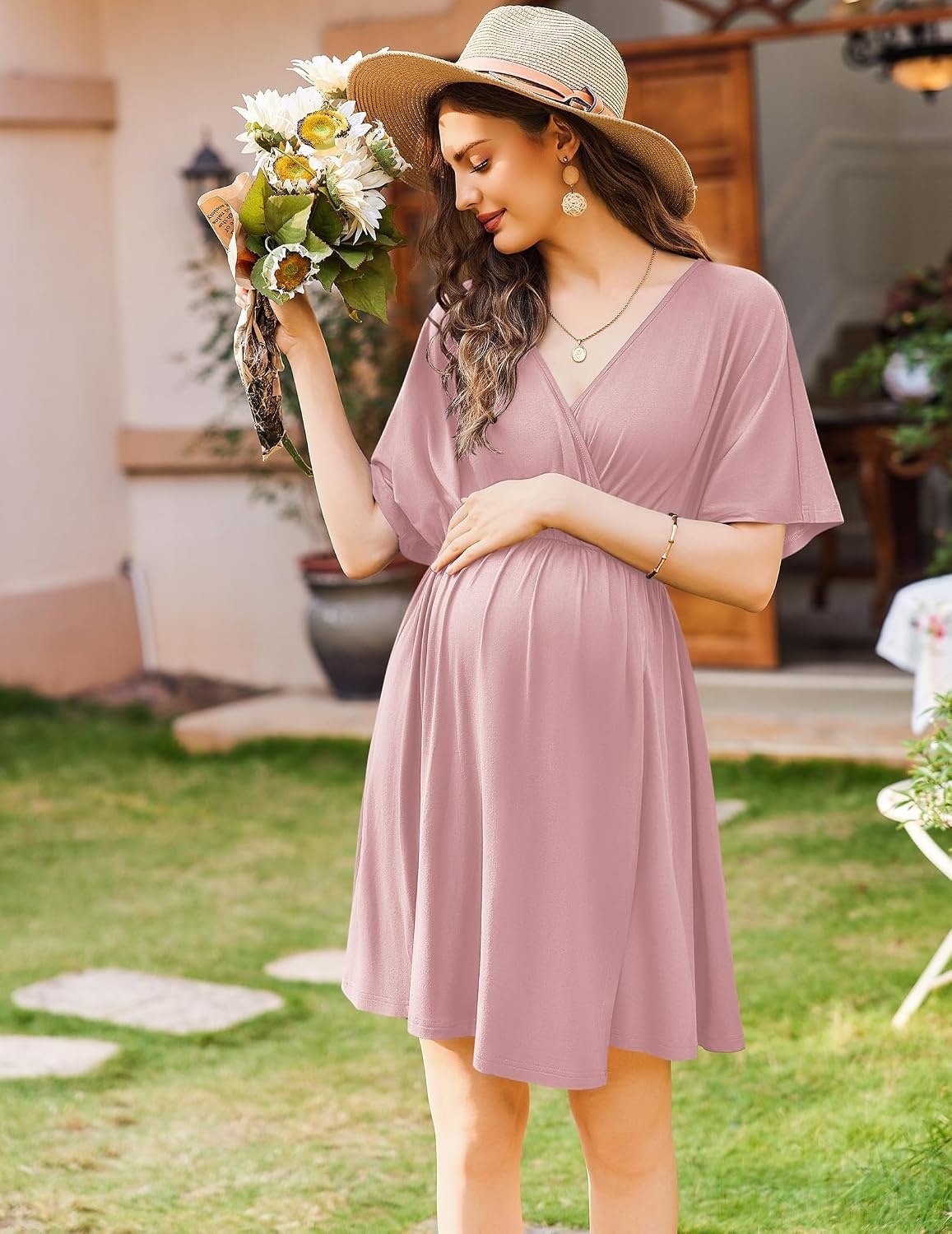 image:imageEkouaer Labor and Delivery Gown Nursing Nightgown Birthing Pajamas DressDusty Rose