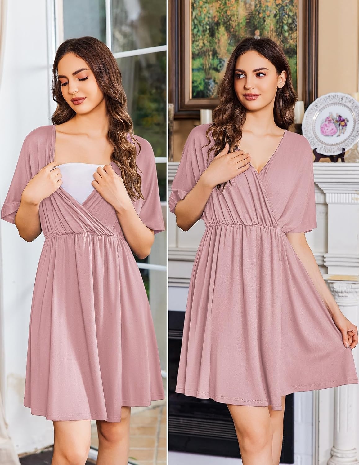 image:imageEkouaer Labor and Delivery Gown Nursing Nightgown Birthing Pajamas DressDusty Rose