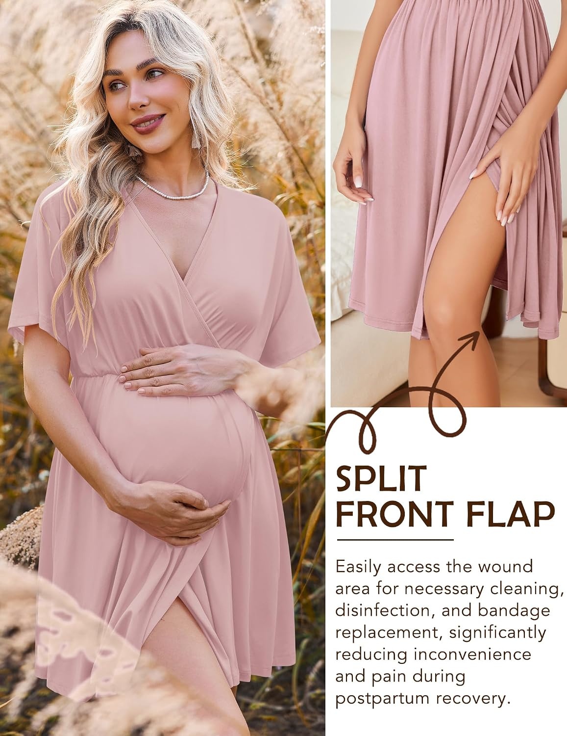 image:imageEkouaer Labor and Delivery Gown Nursing Nightgown Birthing Pajamas DressDusty Rose