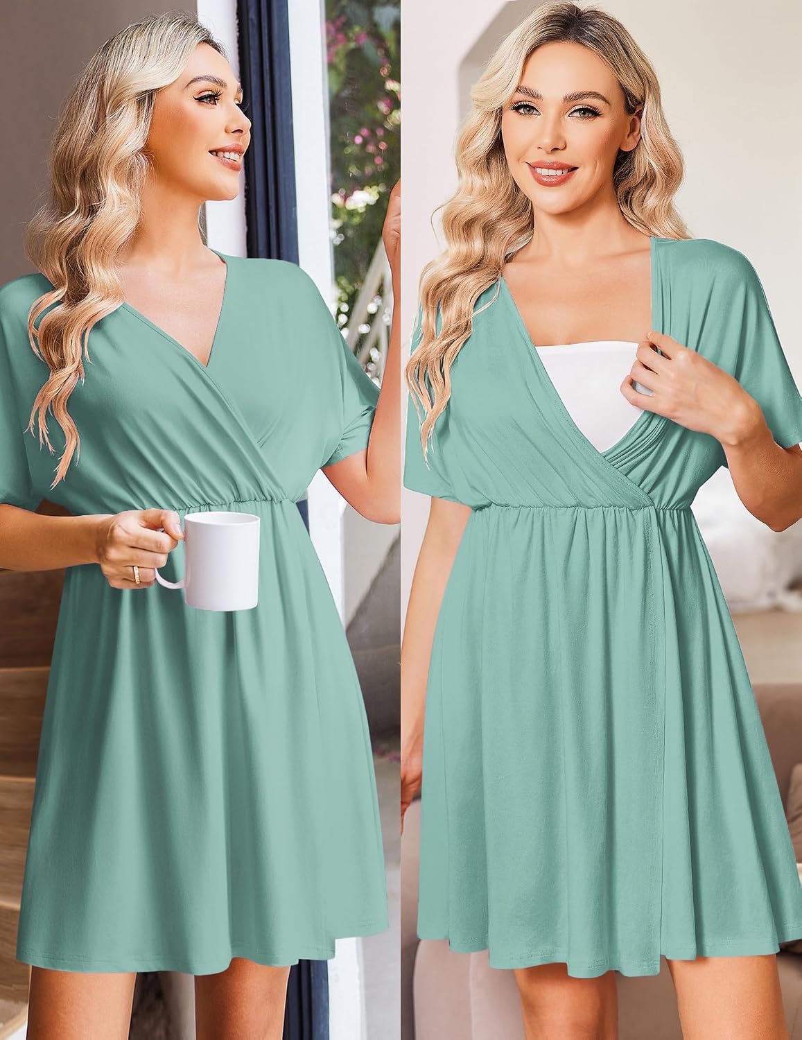 image:imageEkouaer Labor and Delivery Gown Nursing Nightgown Birthing Pajamas DressMint Green