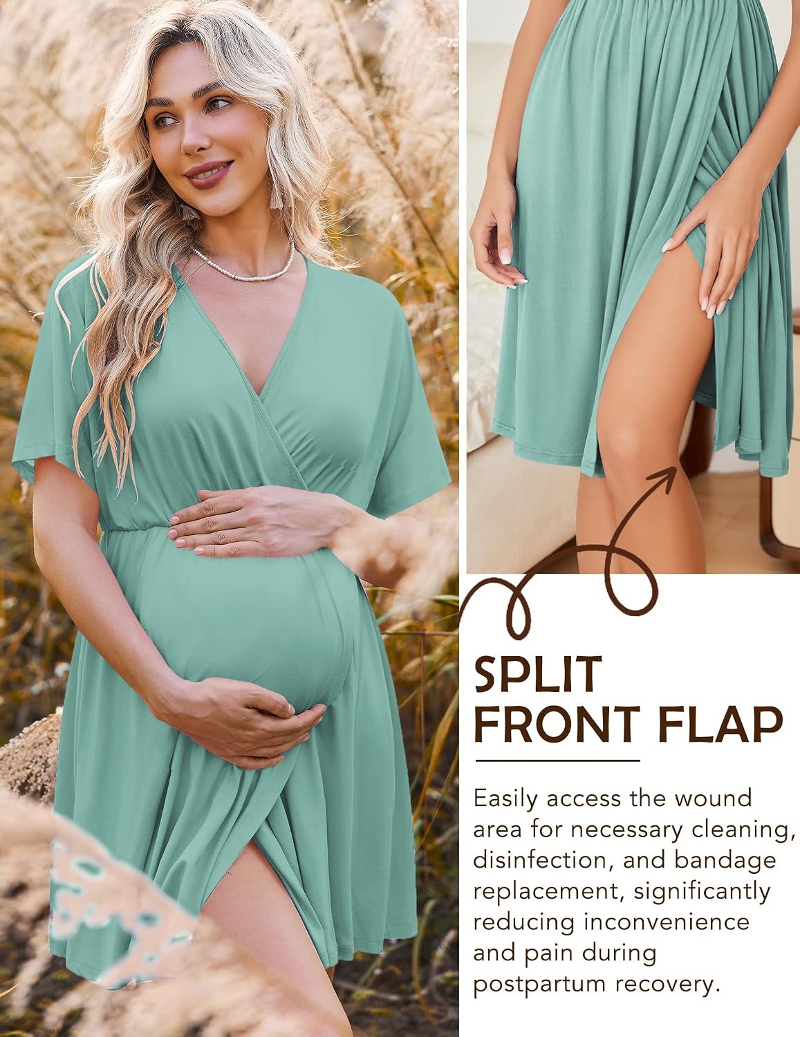 image:imageEkouaer Labor and Delivery Gown Nursing Nightgown Birthing Pajamas DressMint Green