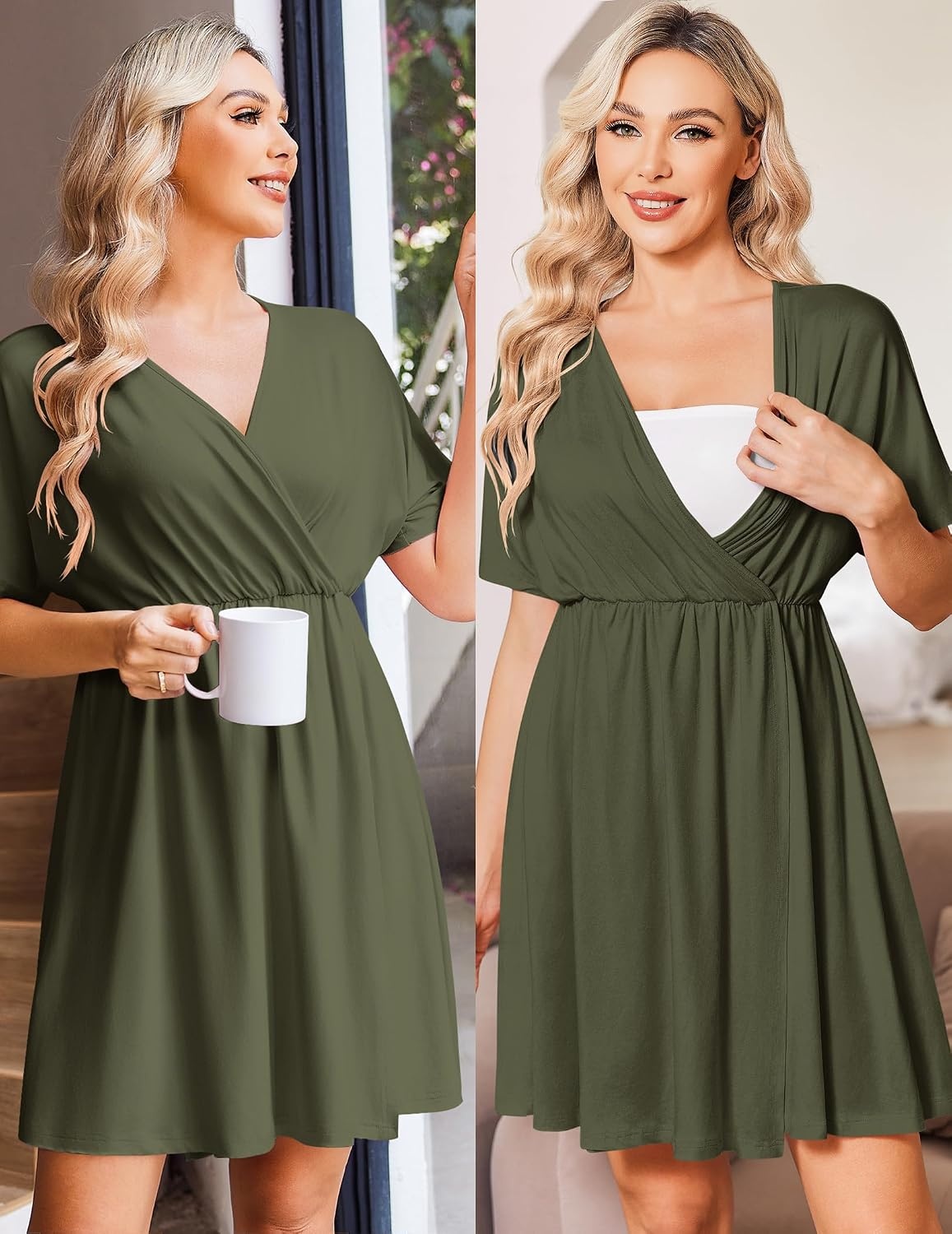image:imageEkouaer Labor and Delivery Gown Nursing Nightgown Birthing Pajamas DressOlive Green