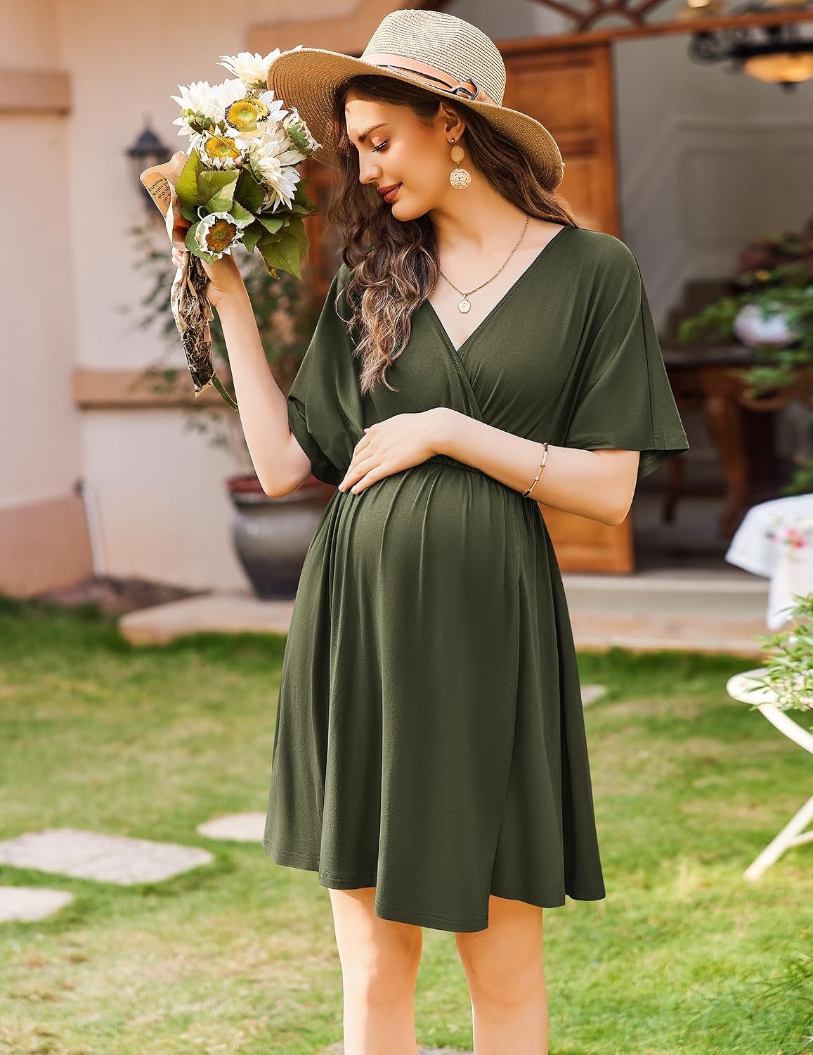 image:imageEkouaer Labor and Delivery Gown Nursing Nightgown Birthing Pajamas DressOlive Green