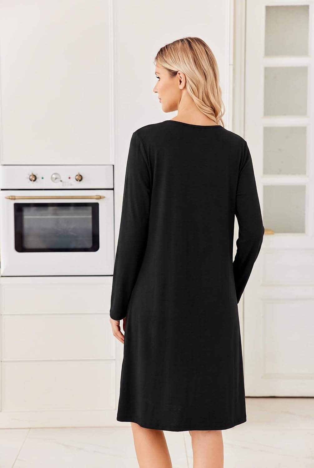 image:imageEkouaer Long Sleeve Nightgowns for Women Soft Knit House Dress SleepshirtsBlack