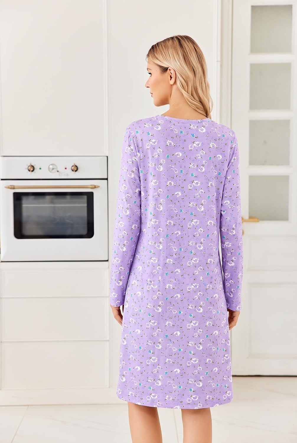 image:imageEkouaer Long Sleeve Nightgowns for Women Soft Knit House Dress SleepshirtsPurple Flower