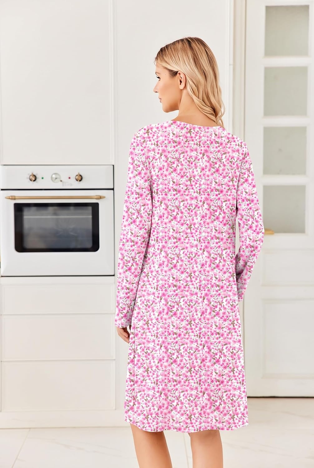 image:imageEkouaer Long Sleeve Nightgowns for Women Soft Knit House Dress SleepshirtsRed Flower