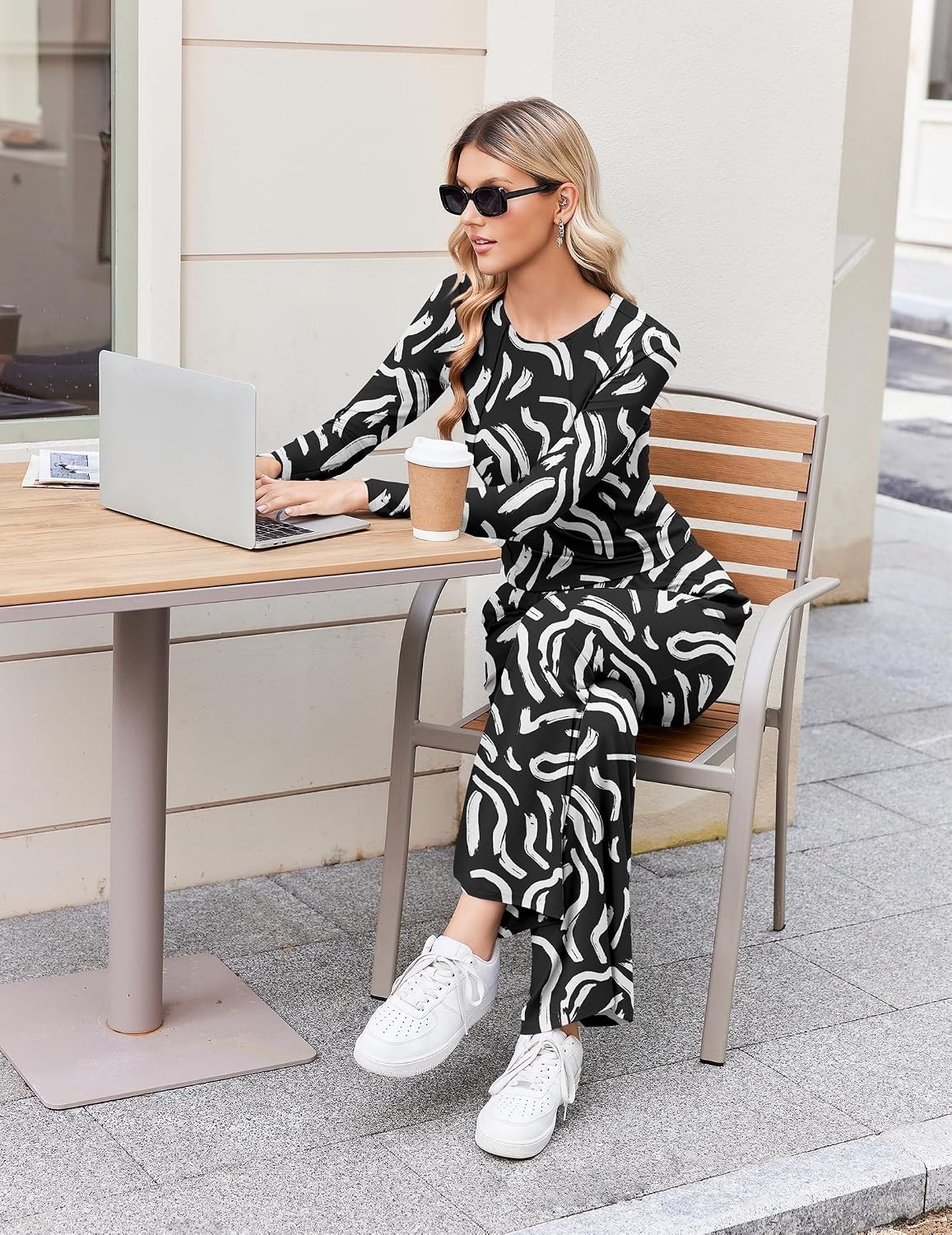 image:imageEkouaer Lounge Sets for Women 2 Piece Matching Outfits 2026ApricotBlack Brush