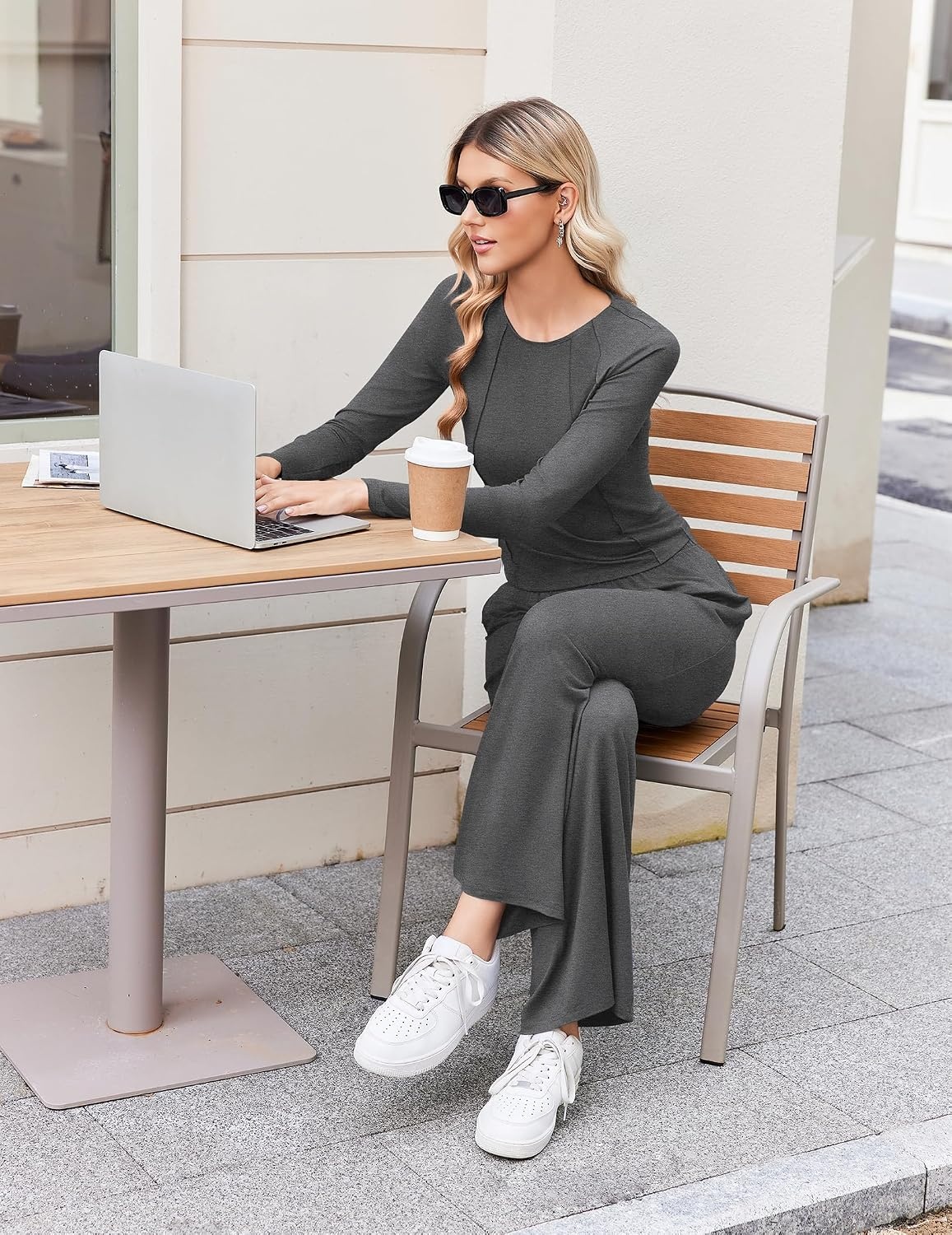 image:imageEkouaer Lounge Sets for Women 2 Piece Matching Outfits 2026Dark Gray
