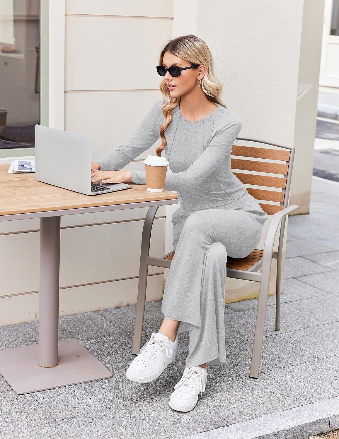 image:imageEkouaer Lounge Sets for Women 2 Piece Matching Outfits 2026Light Gray