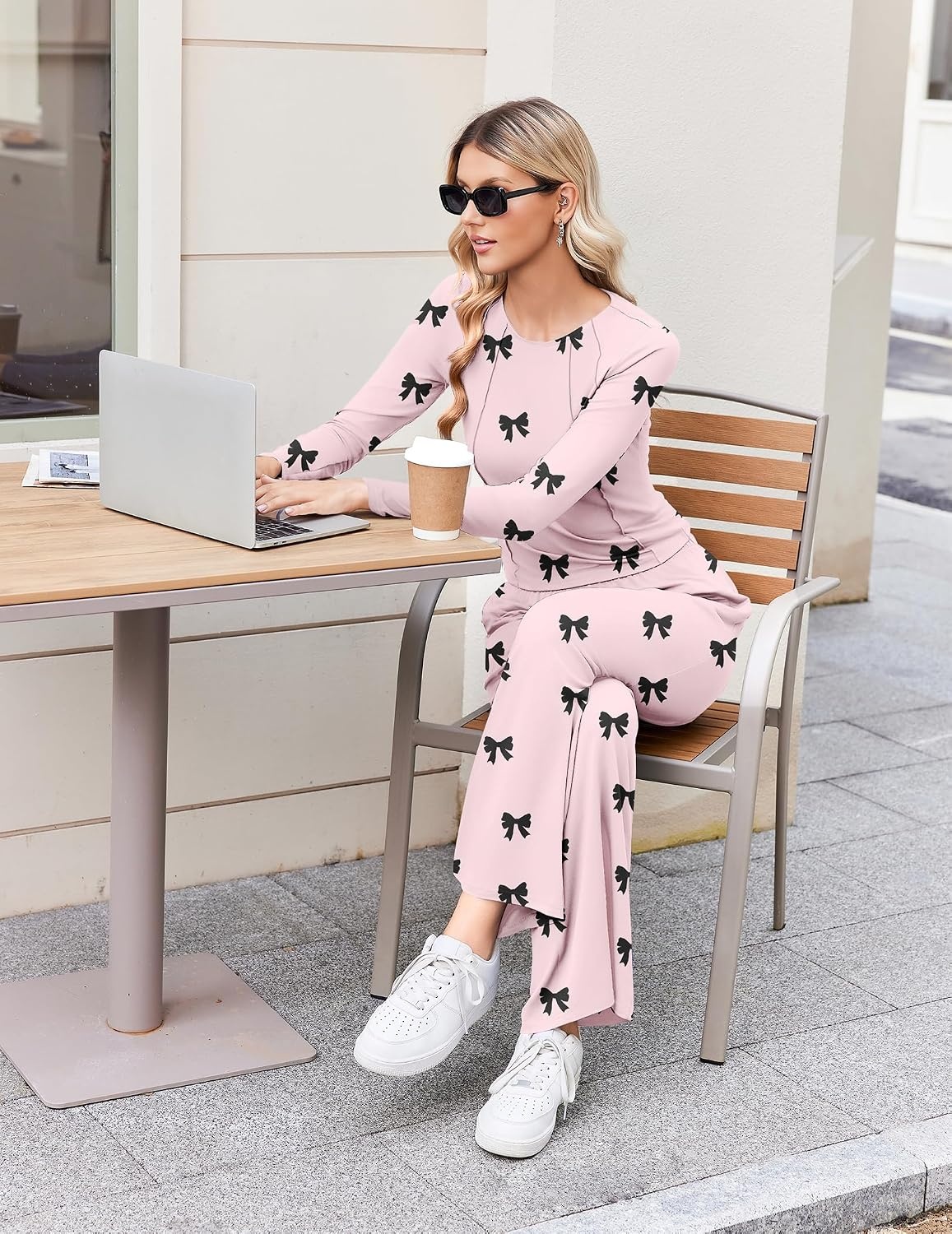 image:imageEkouaer Lounge Sets for Women 2 Piece Matching Outfits 2026PinkBlack Bow