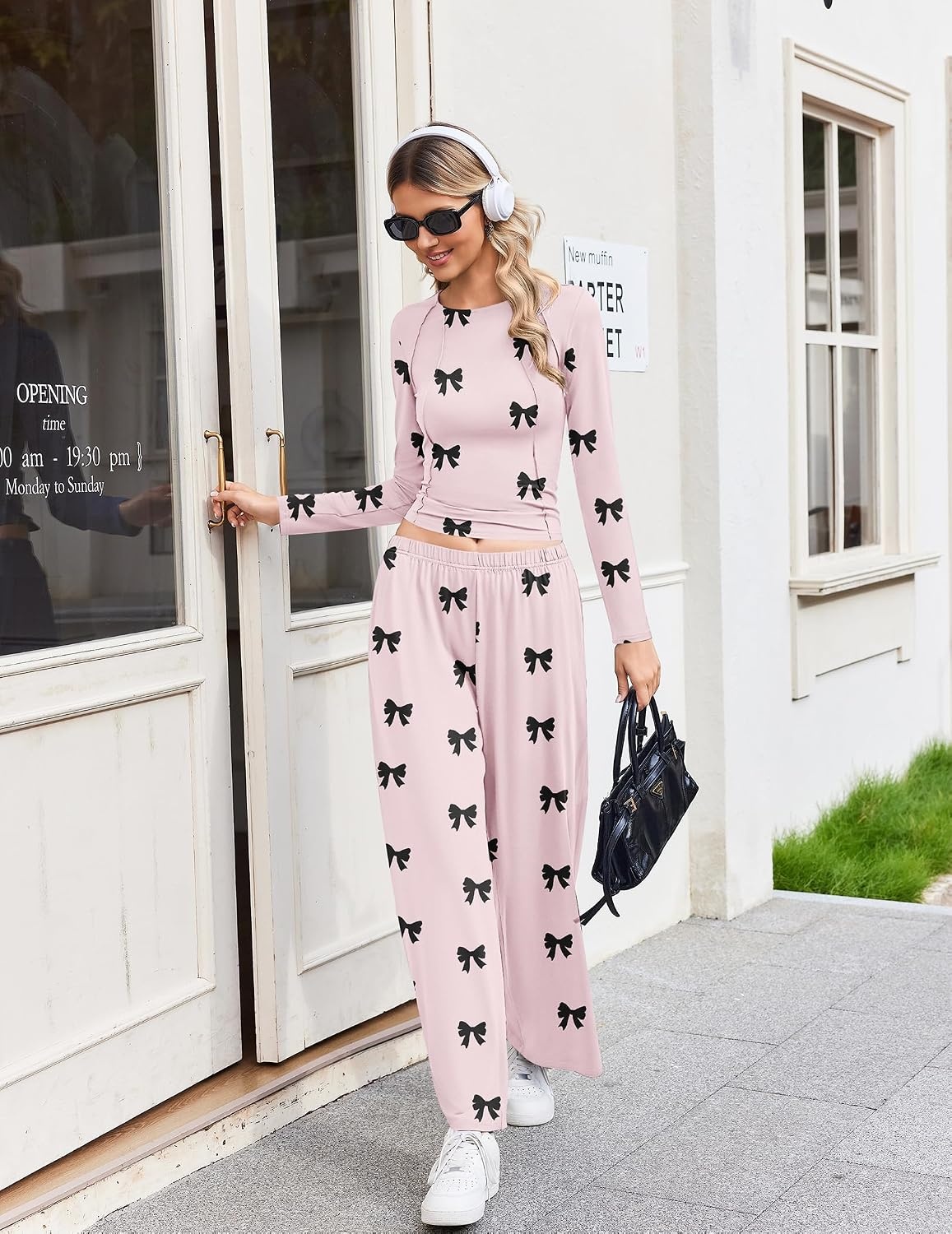 image:imageEkouaer Lounge Sets for Women 2 Piece Matching Outfits 2026PinkBlack Bow