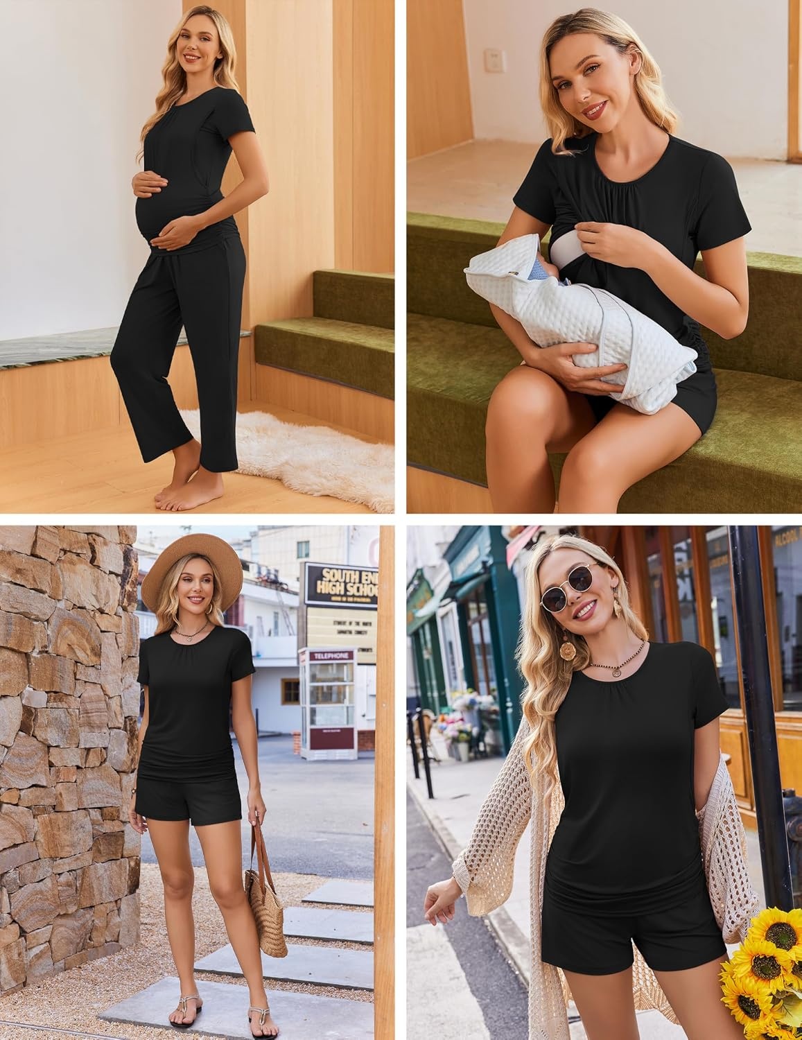 image:imageEkouaer Maternity Nursing Pajamas Set 3 Piece Postpartum Breastfeeding PjsBlack