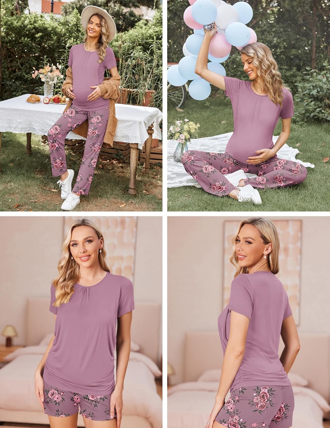 image:imageEkouaer Maternity Nursing Pajamas Set 3 Piece Postpartum Breastfeeding PjsFloral Lilac