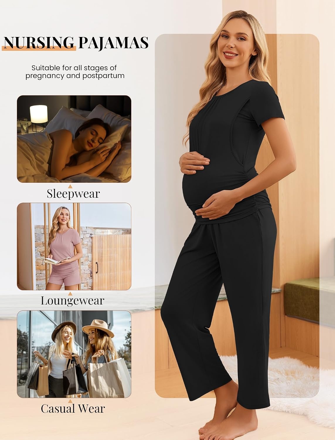 image:imageEkouaer Maternity Nursing Pajamas Set 3 Piece Postpartum Breastfeeding PjsFloral Teal