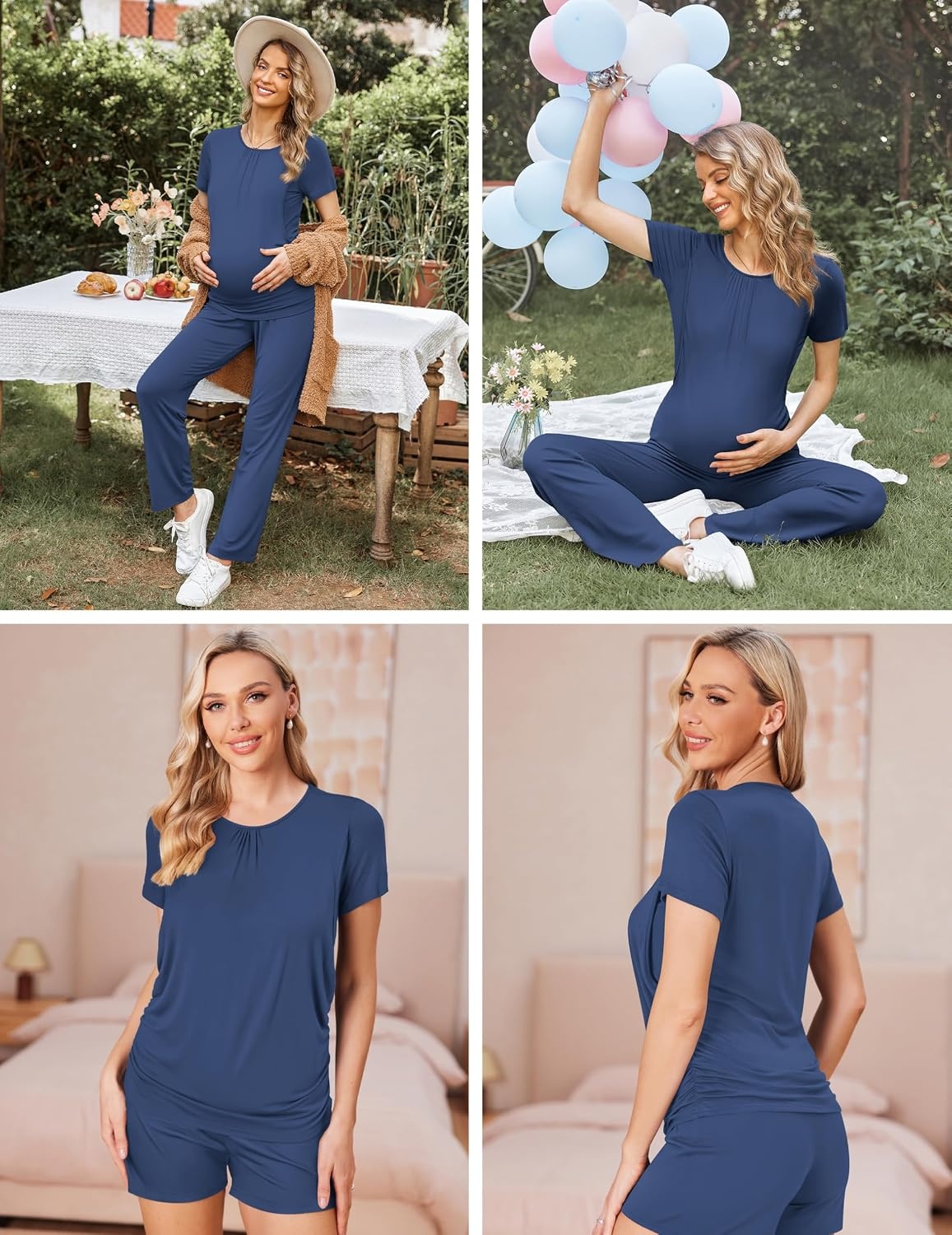 image:imageEkouaer Maternity Nursing Pajamas Set 3 Piece Postpartum Breastfeeding PjsNavy Blue