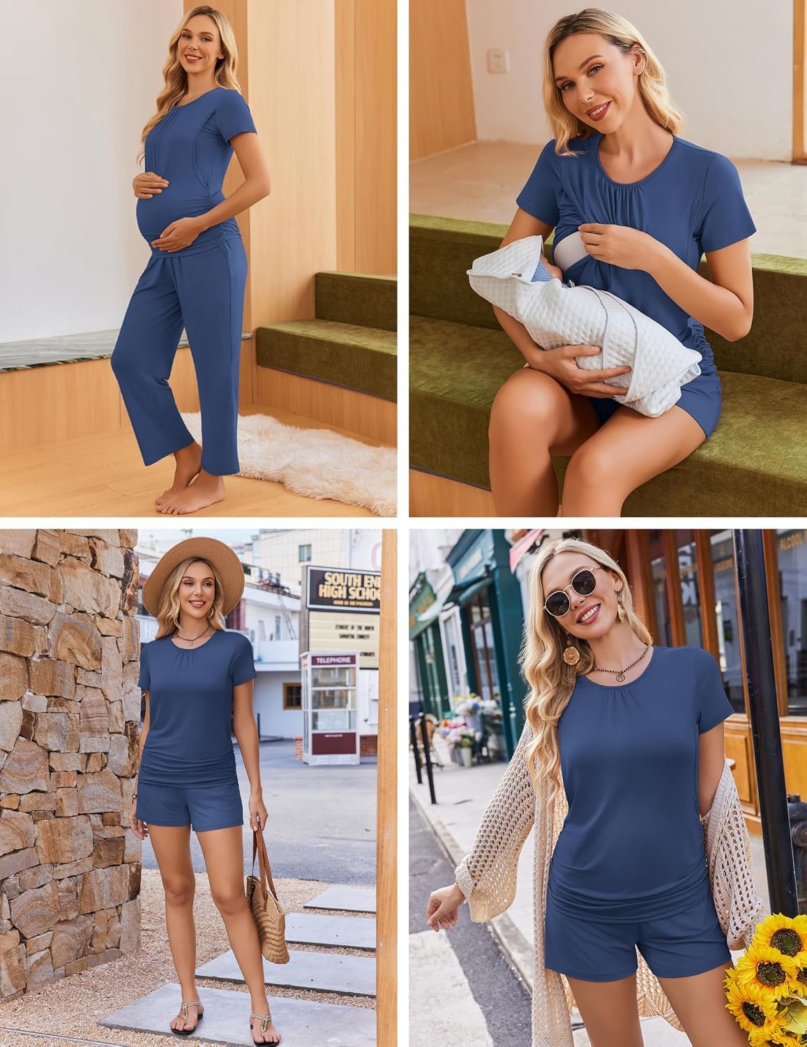 image:imageEkouaer Maternity Nursing Pajamas Set 3 Piece Postpartum Breastfeeding PjsNavy Blue