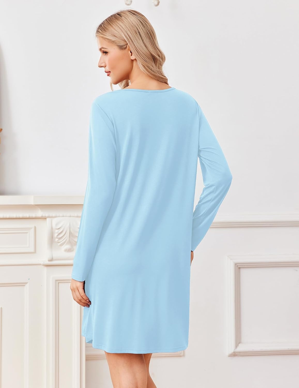 image:imageEkouaer Nightgowns for Women Bamboo Viscose Long Sleeve Sleep ShirtsAqua