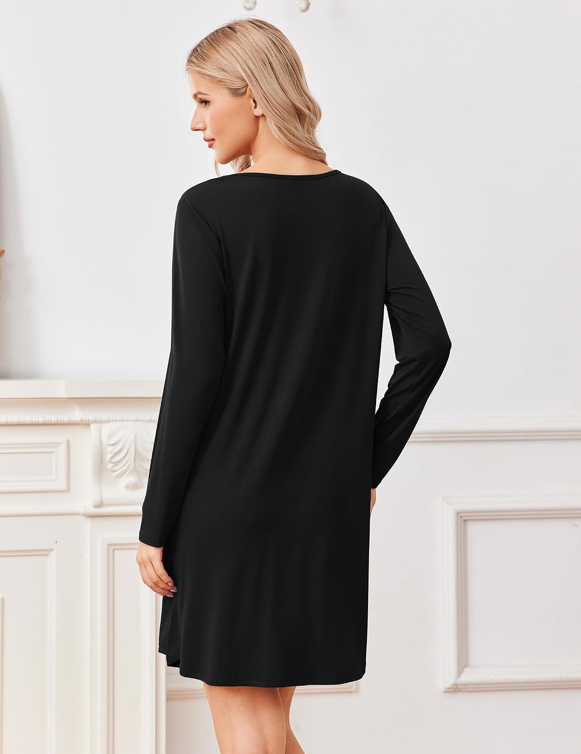 image:imageEkouaer Nightgowns for Women Bamboo Viscose Long Sleeve Sleep ShirtsBlack