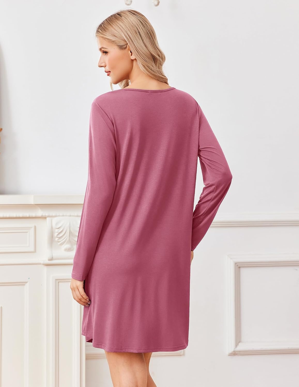 image:imageEkouaer Nightgowns for Women Bamboo Viscose Long Sleeve Sleep ShirtsCherry Red