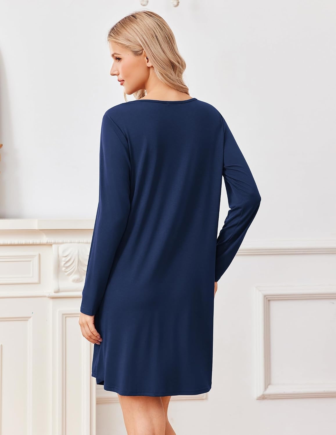 image:imageEkouaer Nightgowns for Women Bamboo Viscose Long Sleeve Sleep ShirtsNavy Blue