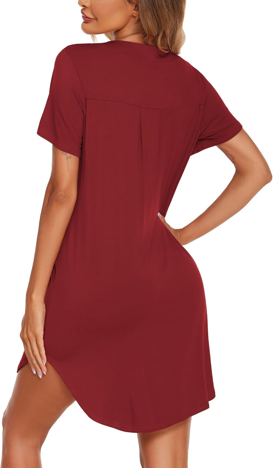 image:imageEkouaer Nightgowns for Women Button Down Sleepshirts V Neck Sleep DressRed