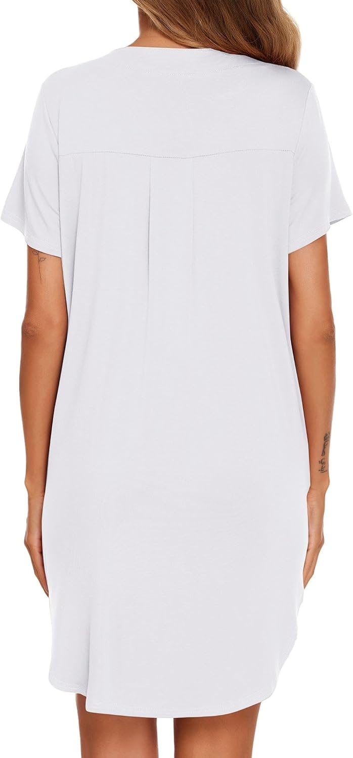image:imageEkouaer Nightgowns for Women Button Down Sleepshirts V Neck Sleep DressWhite