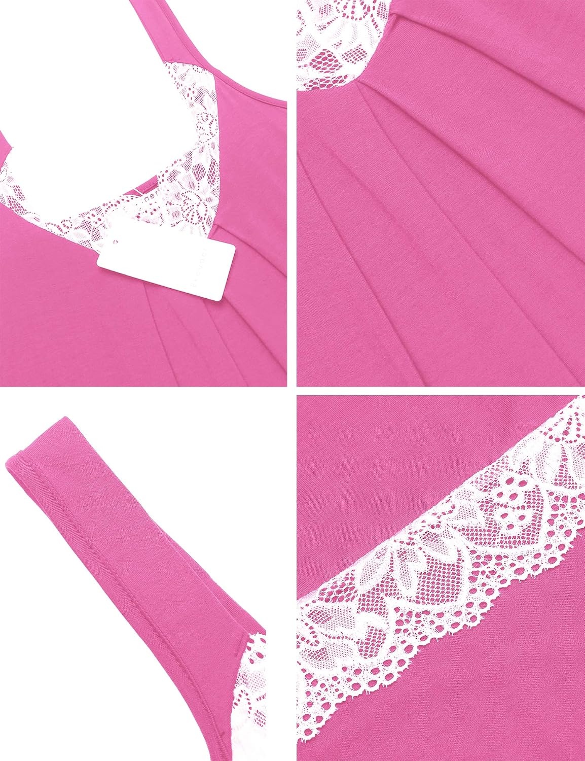 image:imageEkouaer Nightgowns for Women Lace Trim V Neck Night Gowns for Adult WomenPink