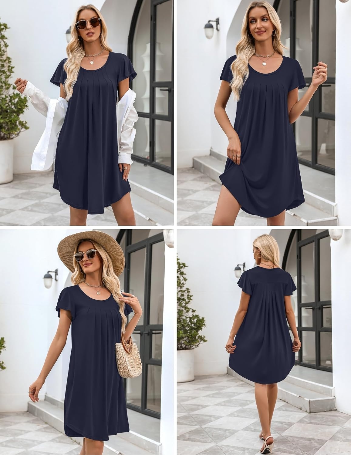 image:imageEkouaer Nightgowns for Women Pleated Moo Moos Short Sleeves House DressesNavy Blue