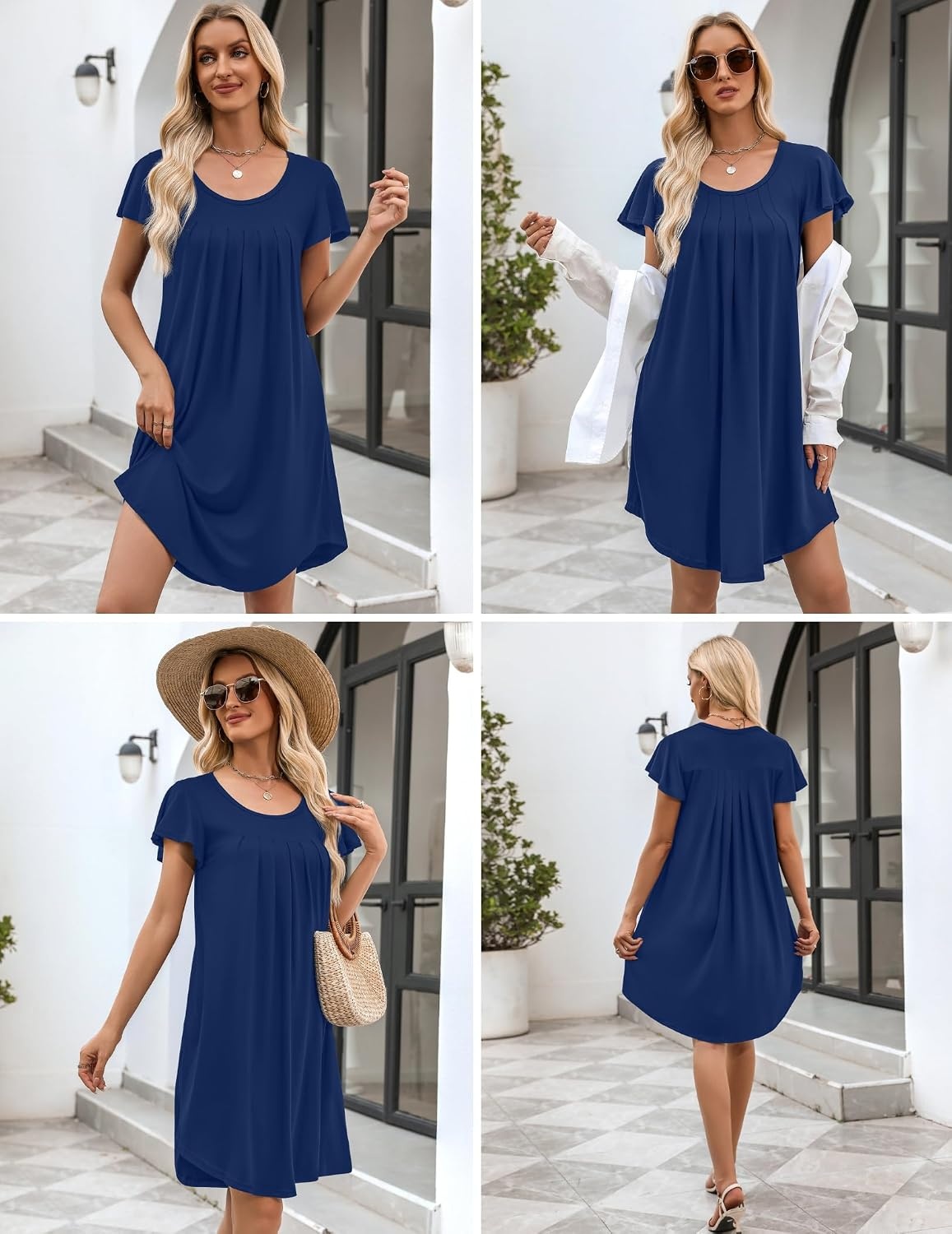 image:imageEkouaer Nightgowns for Women Pleated Moo Moos Short Sleeves House DressesNew Blue