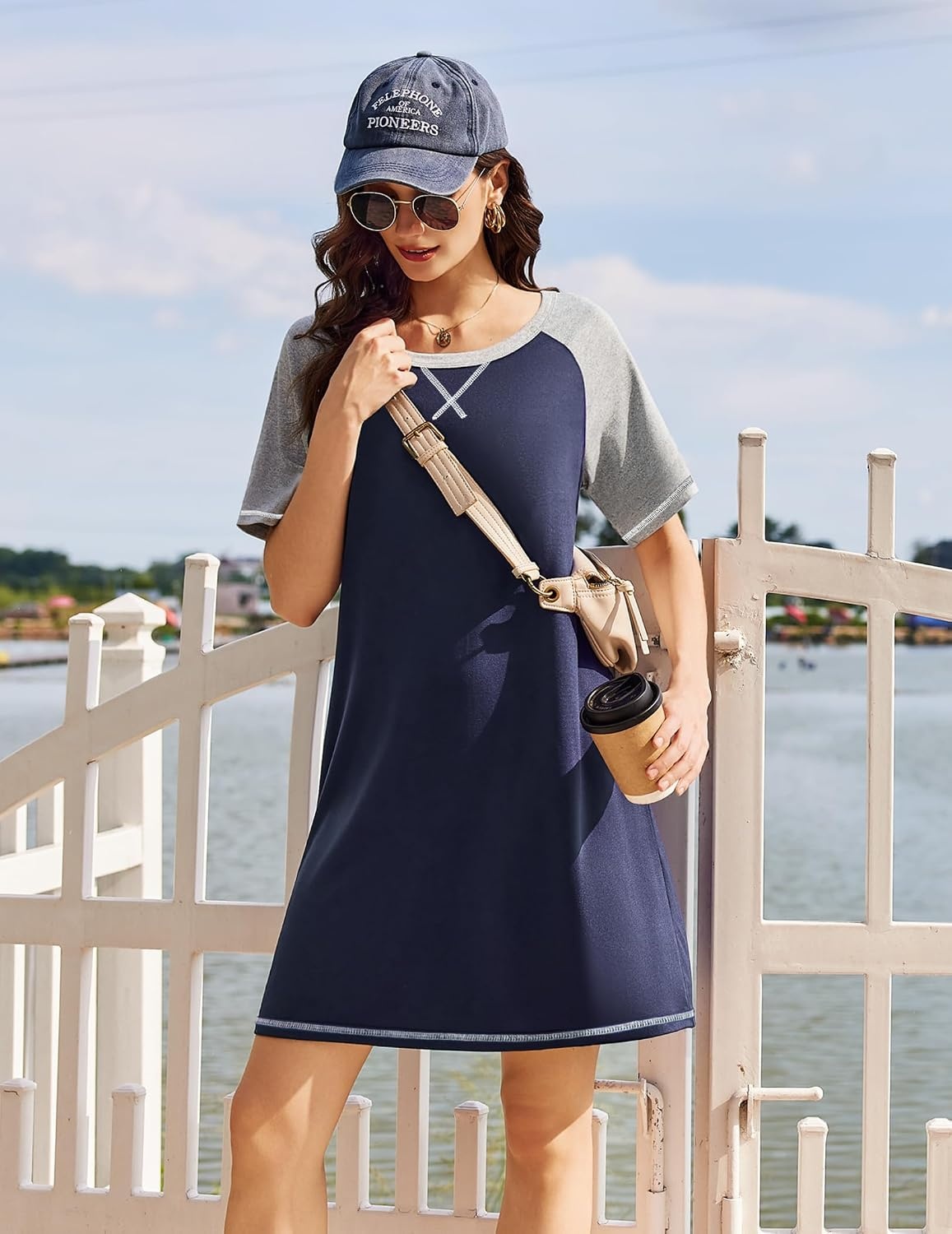 image:imageEkouaer Nightgowns for Women Short Sleeve Sleep Shirts Raglan Night ShirtNavy Blue