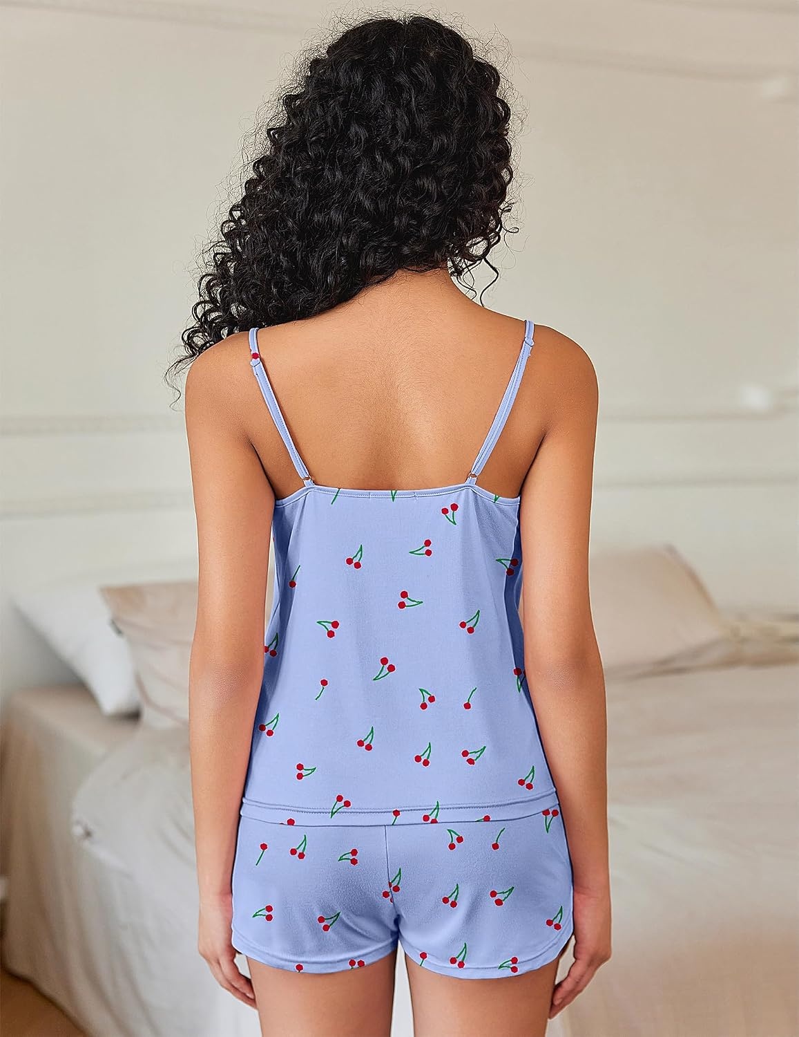 image:imageEkouaer Pajama Sets for Women Cute Printed Lace Cami Pj Shorts SetBlue Cherry